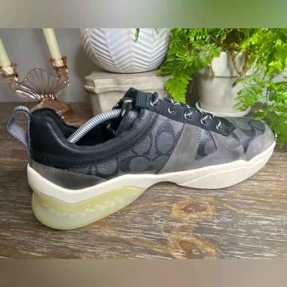 Coach Mens 12D Leather Citysole Runner Suede Designer Sneakers Shoes Black Gray - Picture 7 of 12